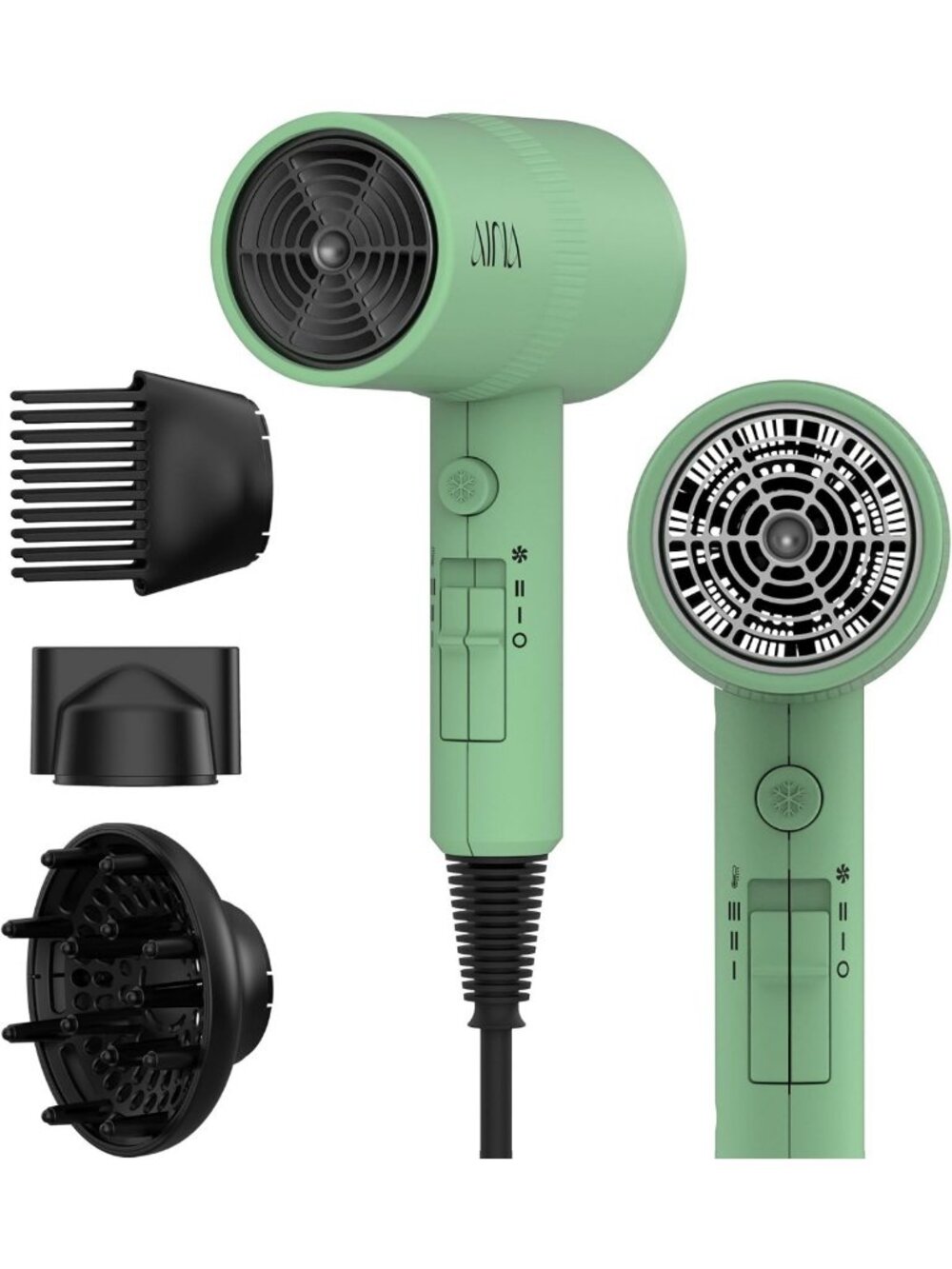Full-Featured Hair Dryer with Diffuser & Comb - Powerful 110V Blow Dryer (Green)